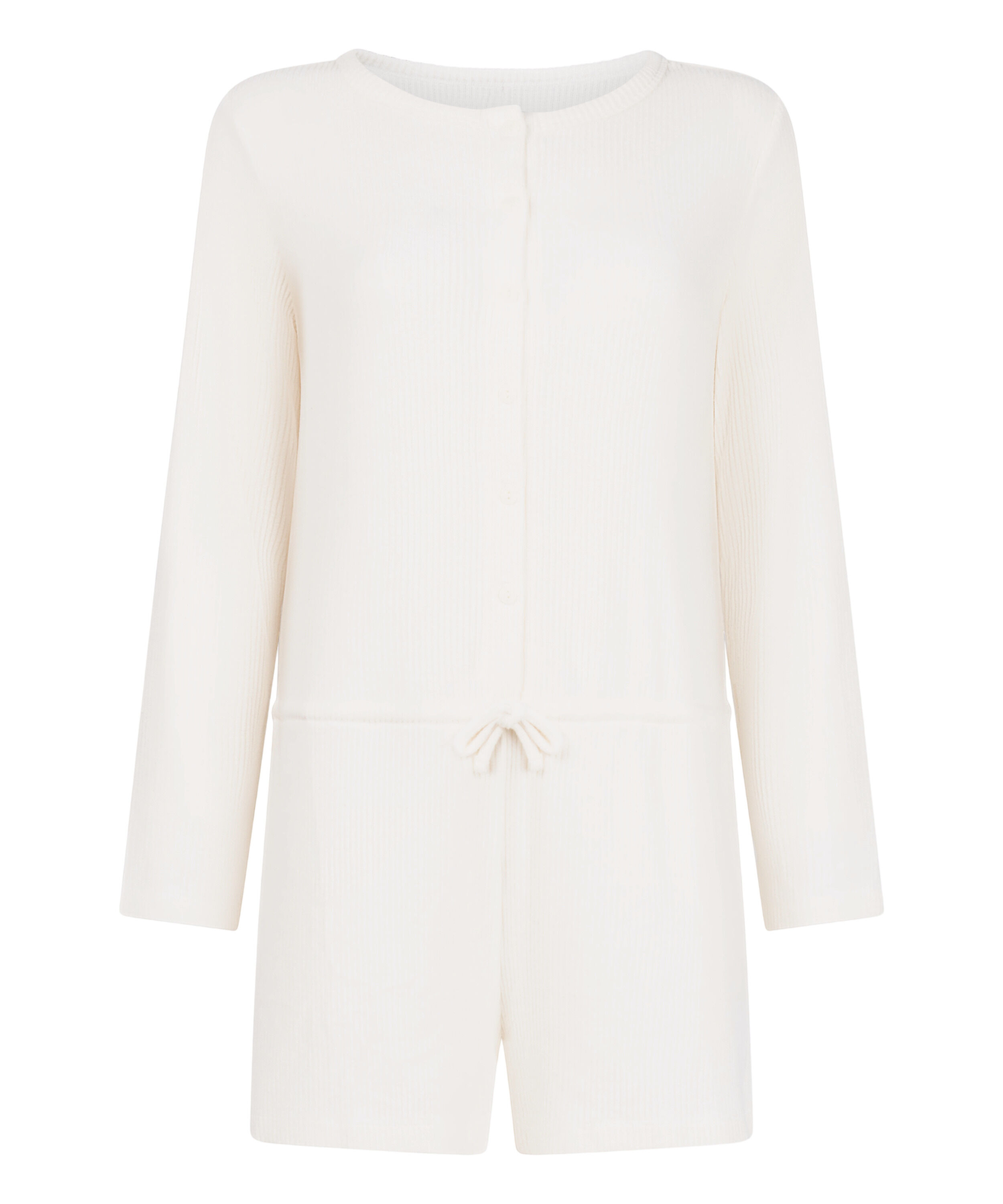 Kort ribbstickad Onesie, Vit