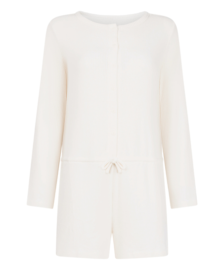 Kort ribbstickad Onesie, Vit