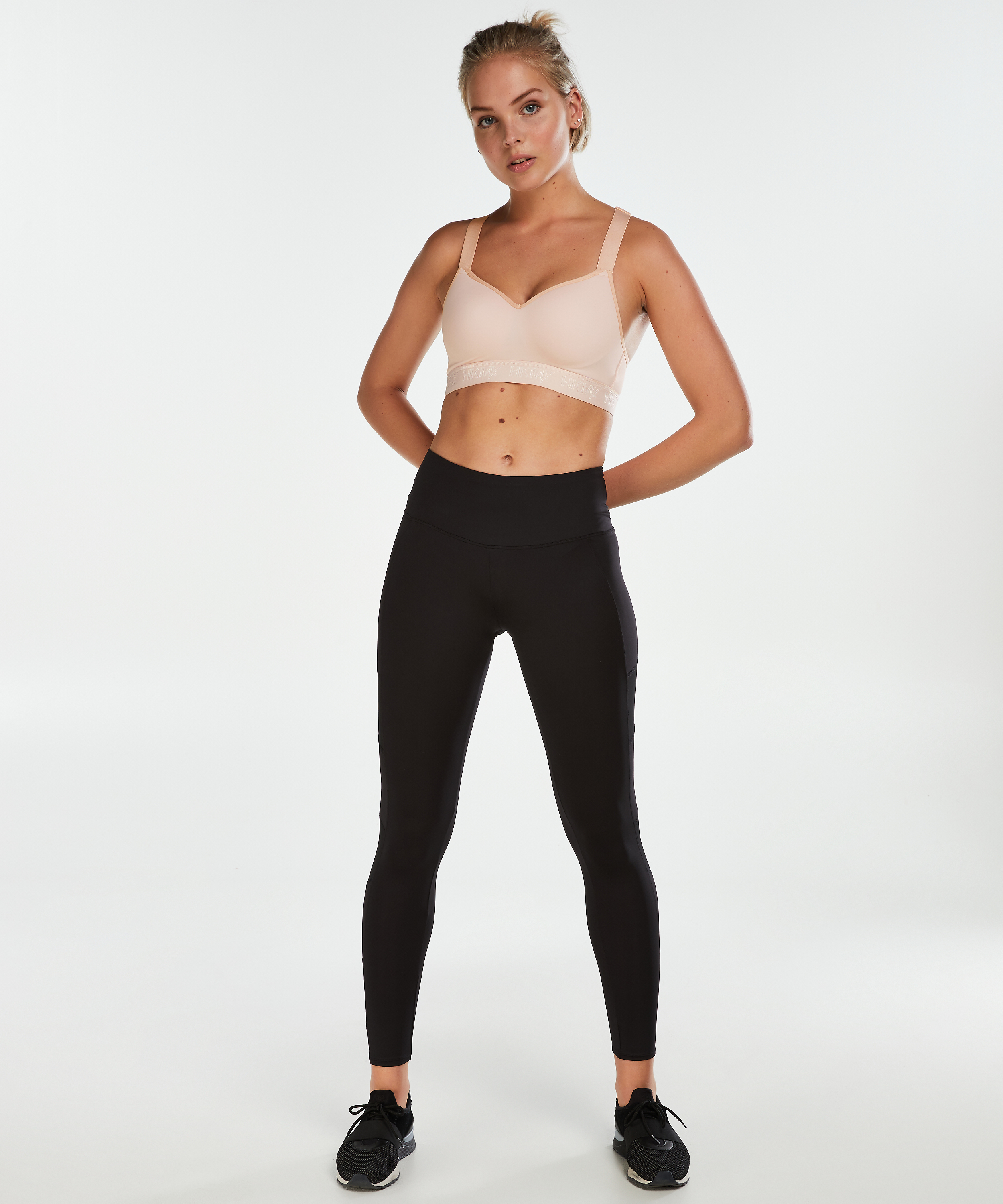 HKMX sportleggings med h&ouml;g midja i mesh-tyg, Svart, main