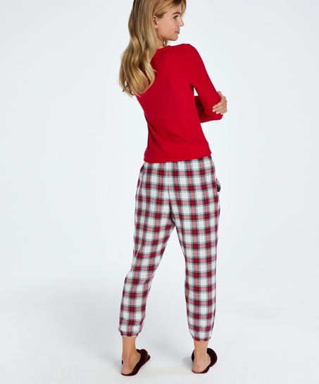 Rutiga pyjamasbyxor twill, röd