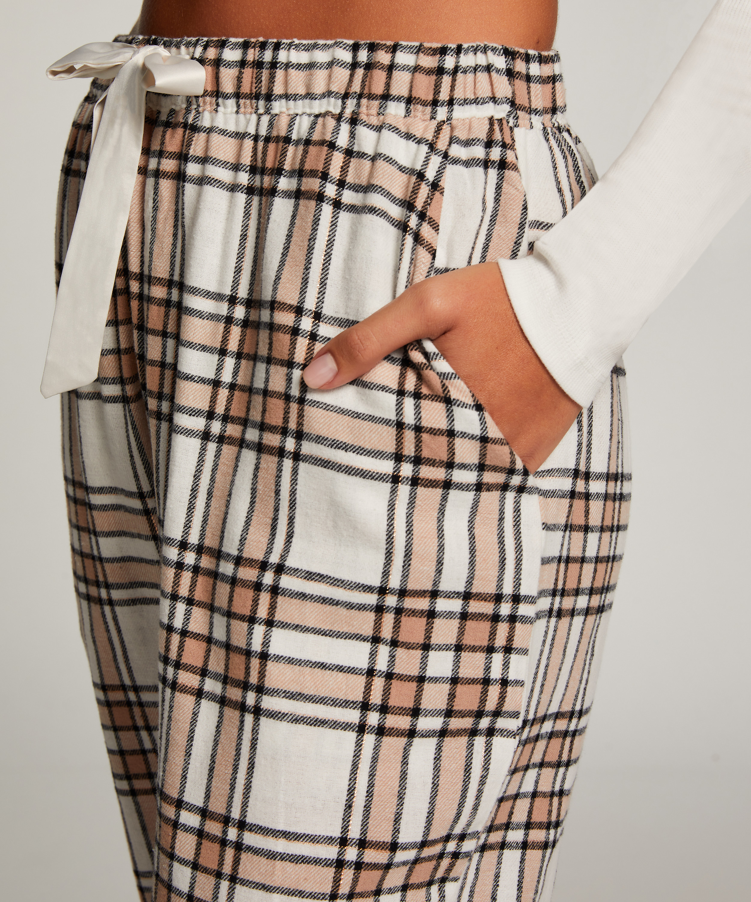 Pyjamasbyxori flanell, Beige, main