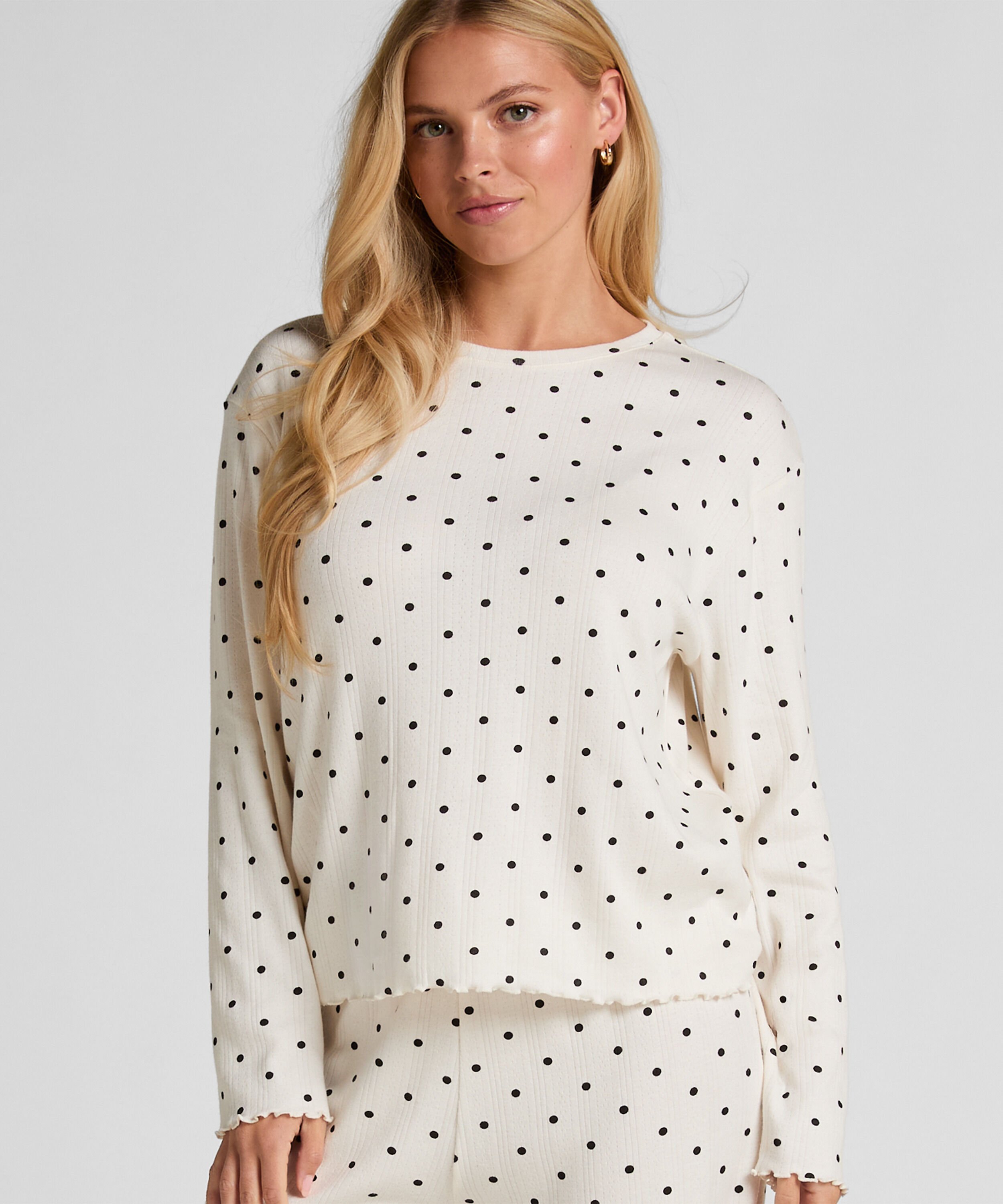 Pyjama Top Loose Pointelle, Vit