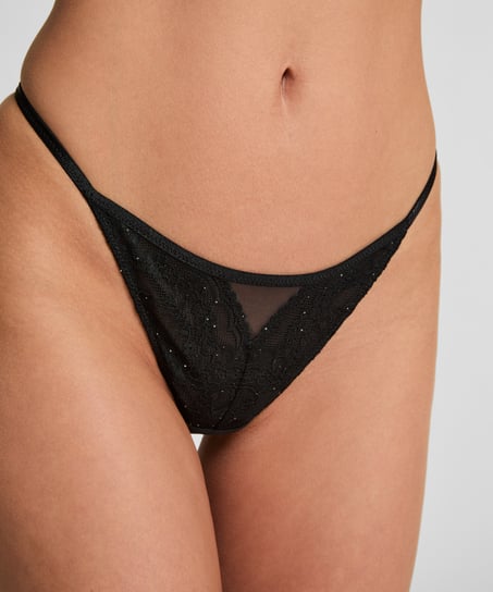 Sabrina högt skuren stringtrosa, Svart