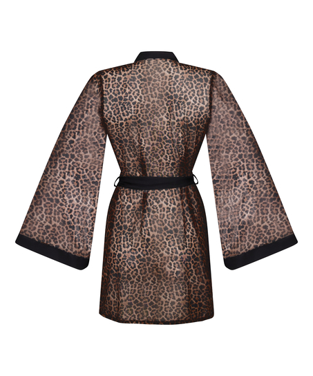 Kimono i leopard-mesh, Svart