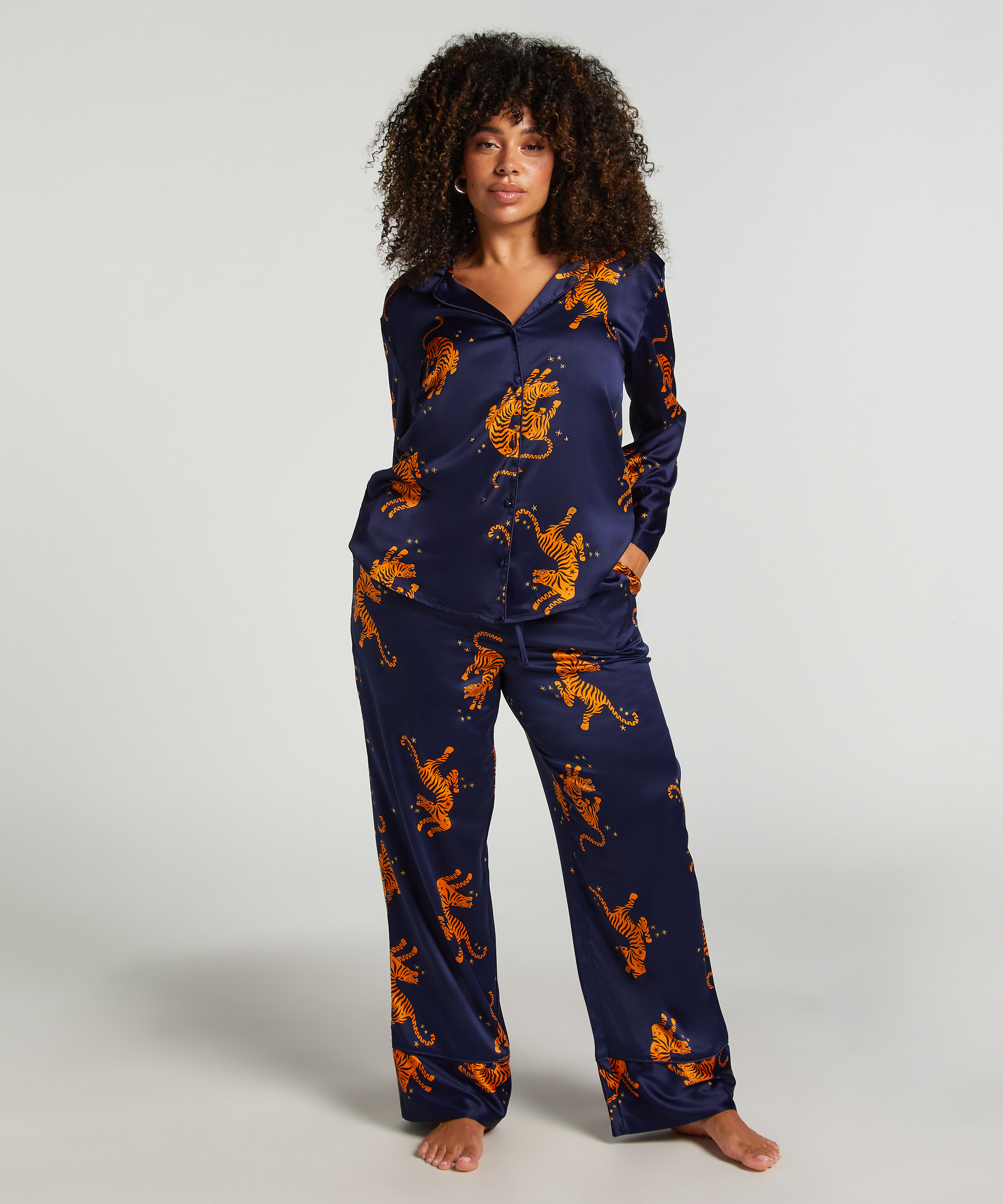 Långärmad jacka i satin, Blå, main