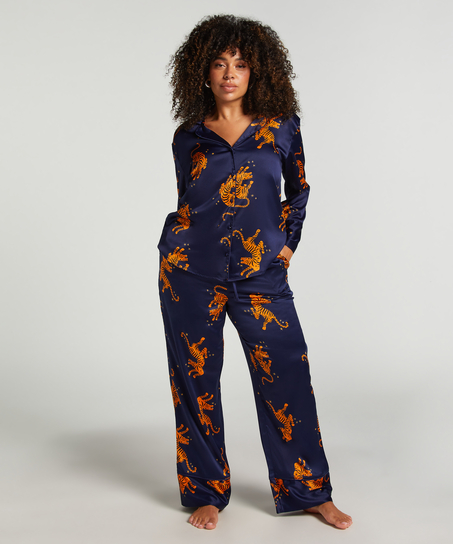 Långärmad jacka i satin, Blå