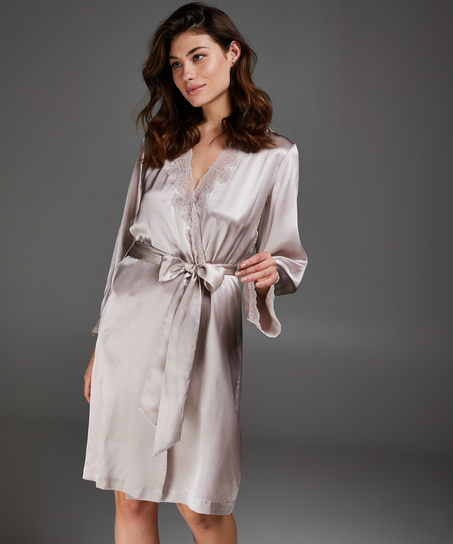 Kimono med kant i sidenspets, Rosa