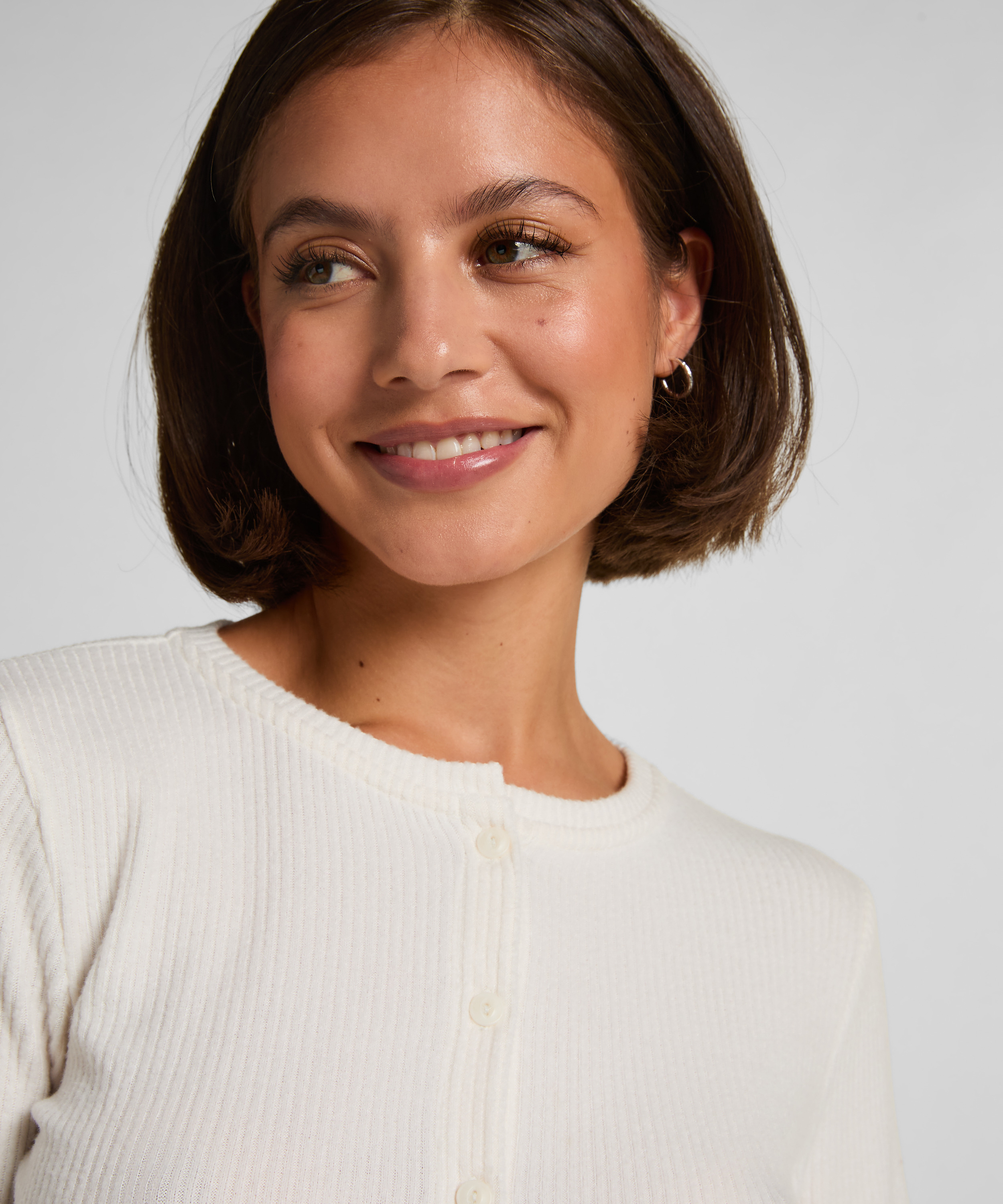 Ribbstickad Jerseykofta, Vit, main