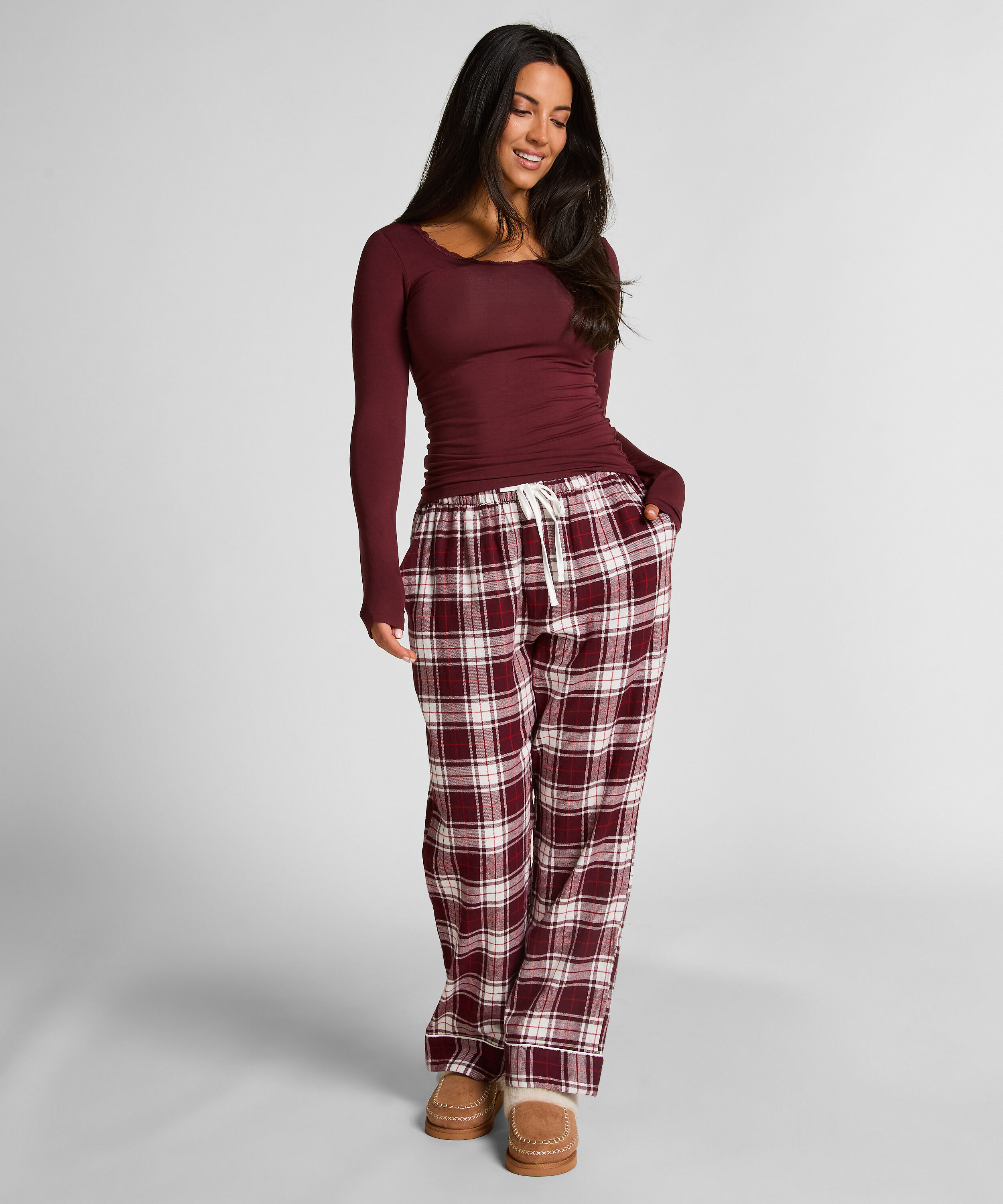 Pyjamasbyxor i flanell i mindre storlek, Lila