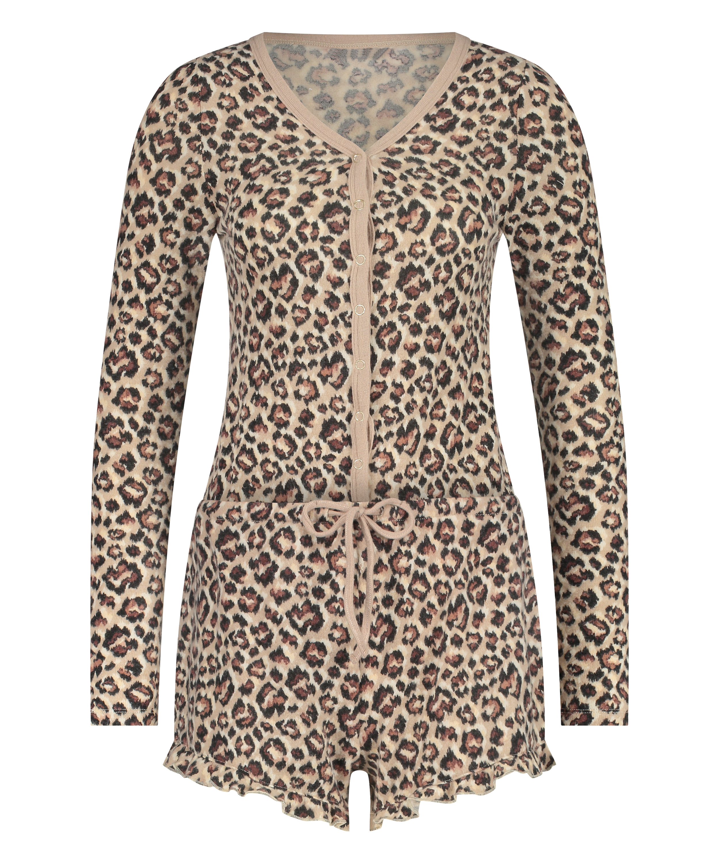 Leopard borstad kort onesie, Beige, main