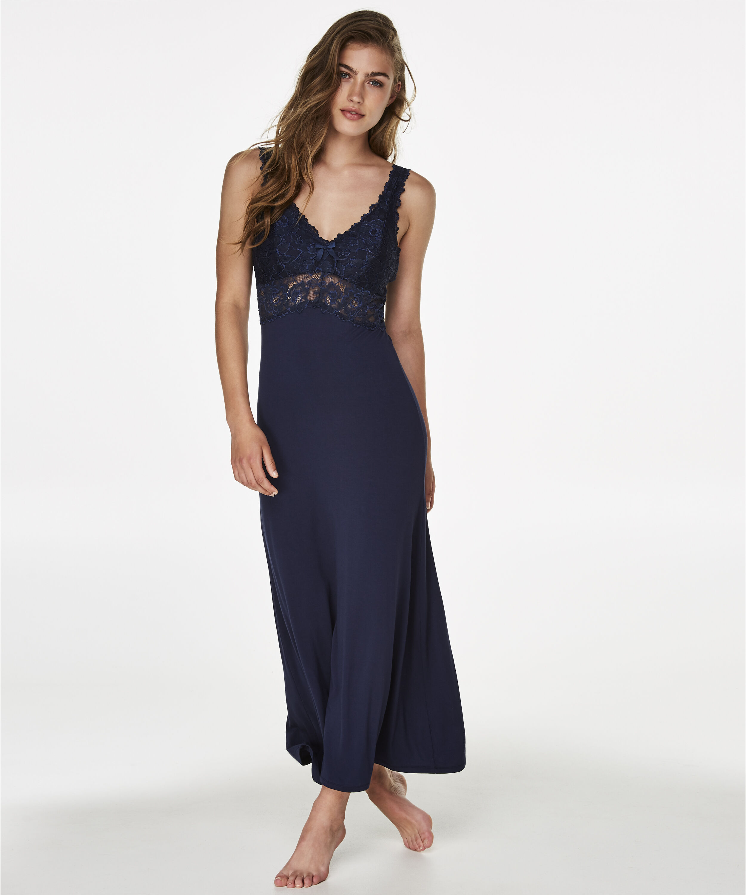Lång underklänning Modal Lace, Blå