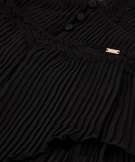 Chiffon plissé linneset, Svart