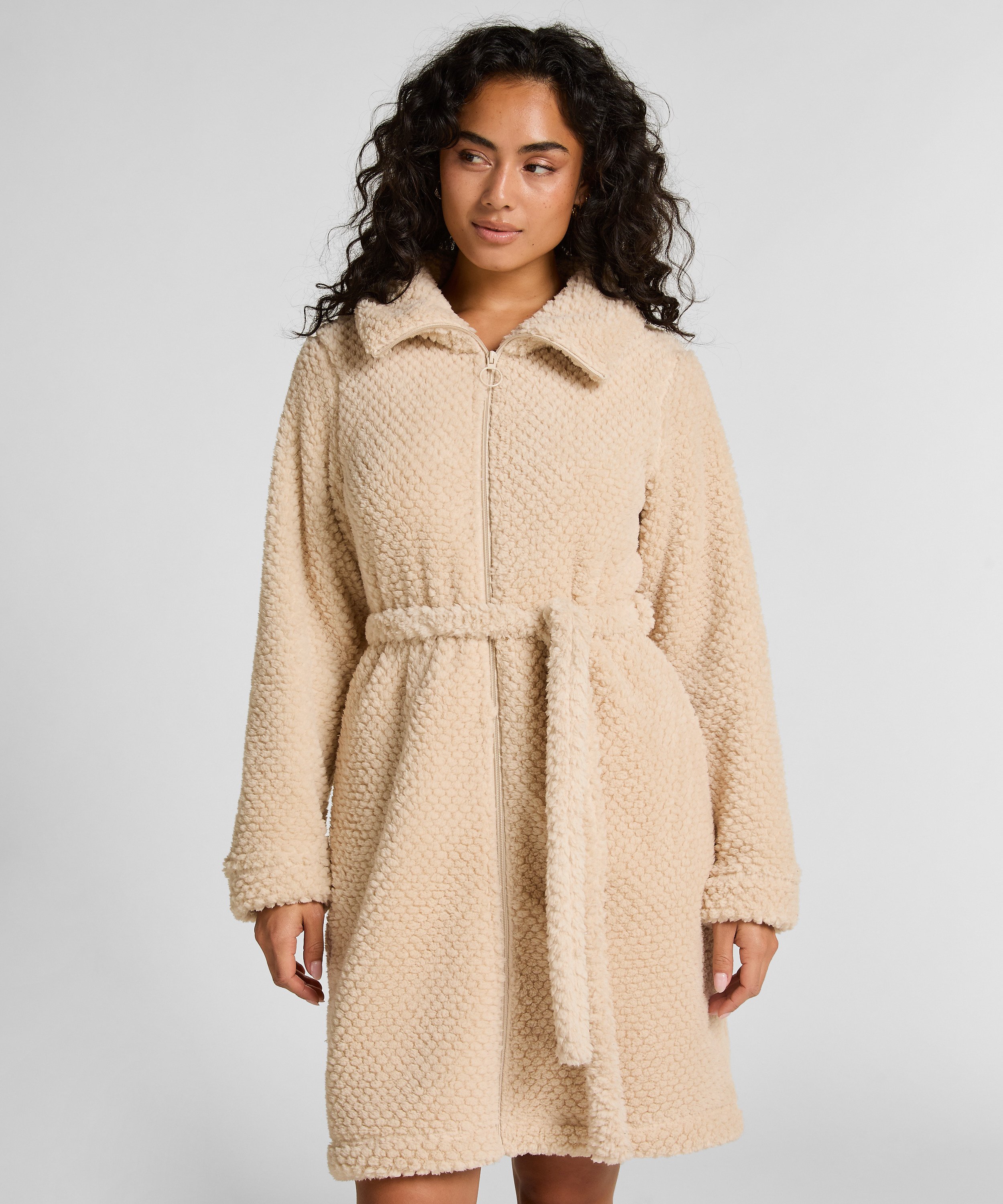 Badrock i fleece med dragkedja, Vit, main