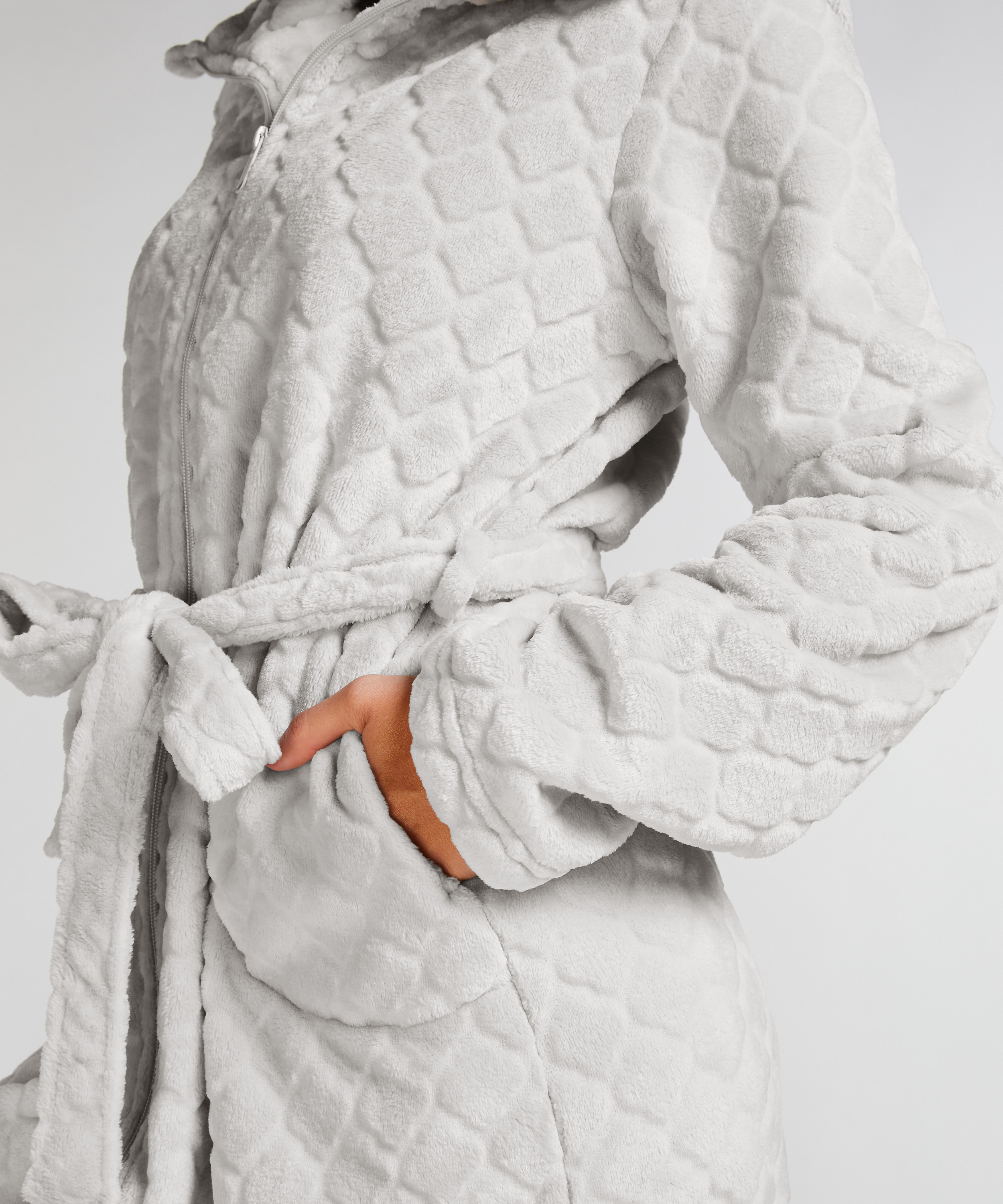 Badrock i fleece med dragkedja, Grå, main