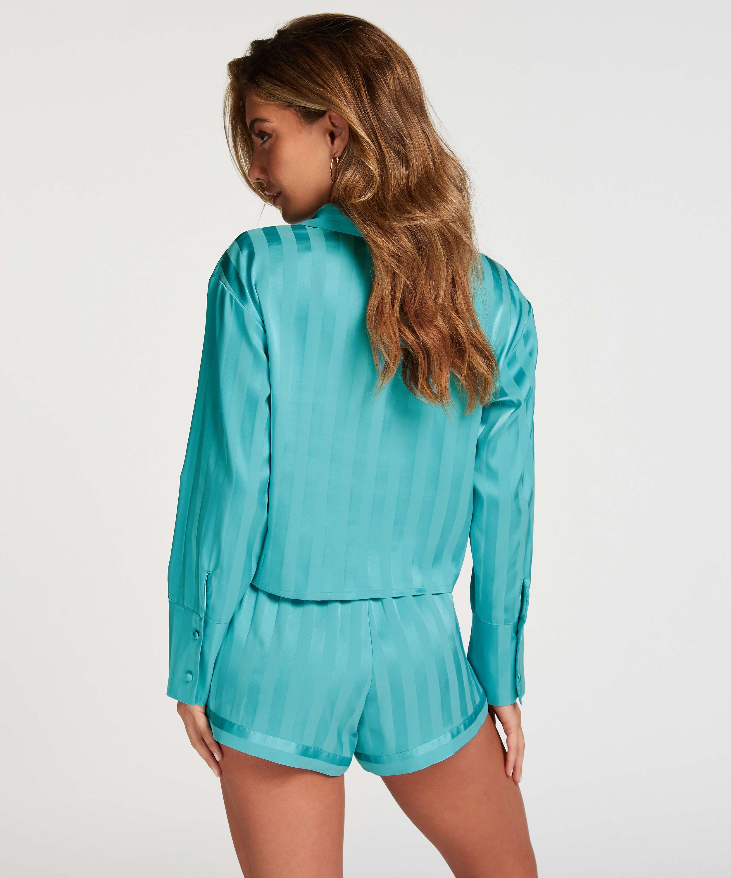 Pyjamasshorts i satäng, Blå, main