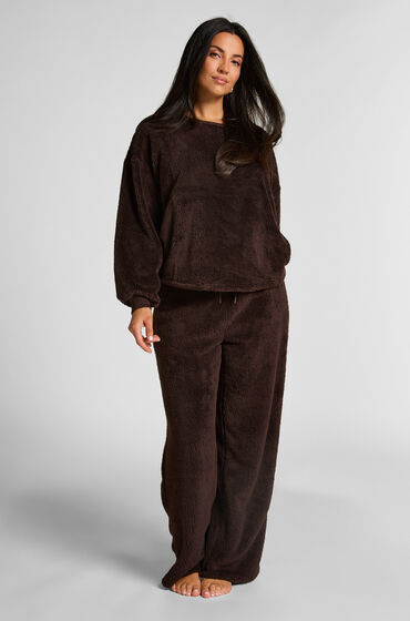 Hunkemöller Långärmad och fluffig fleecetopp Brun