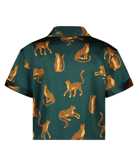 Kort&auml;rmad jacka i Satin, Gr&ouml;n