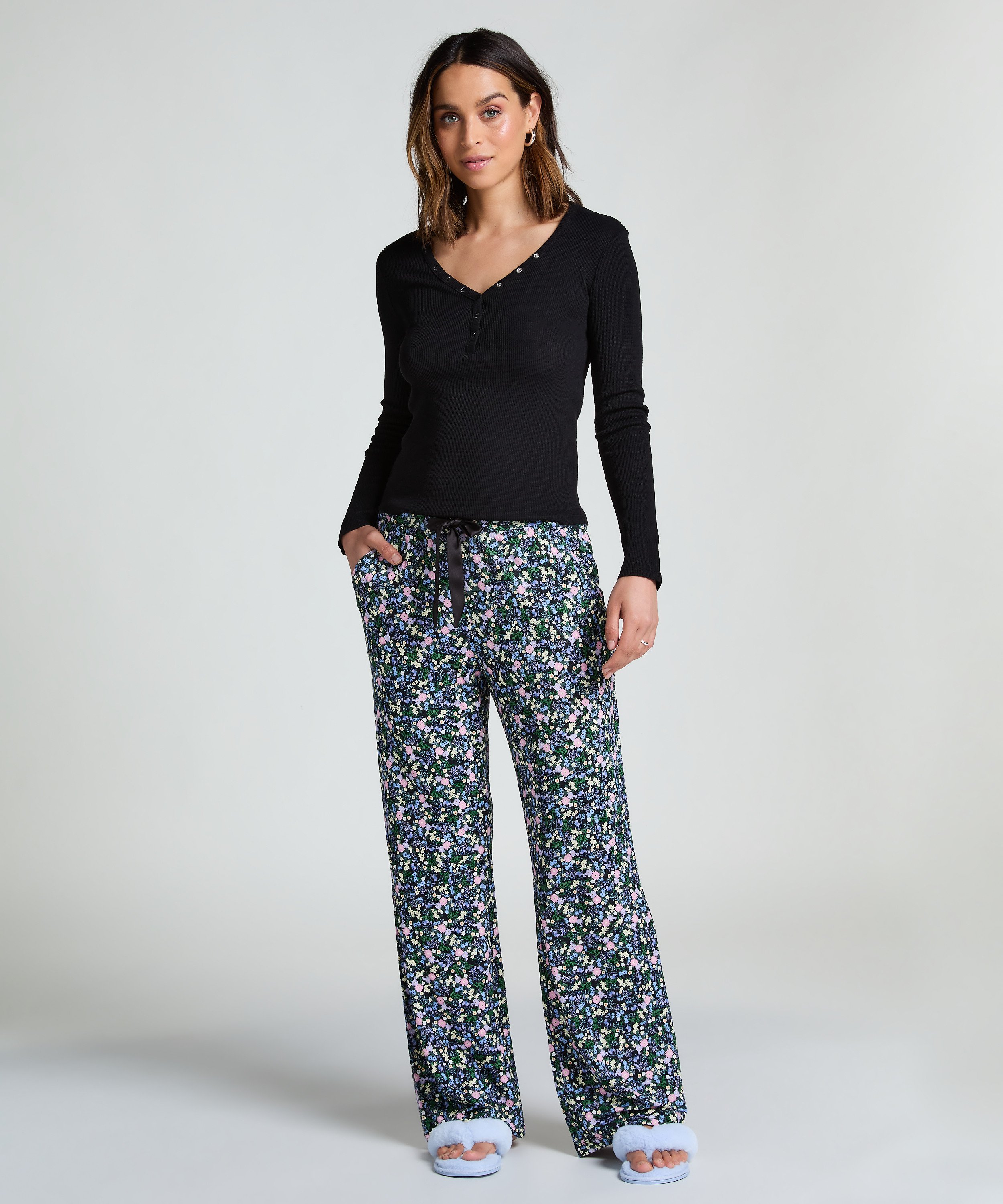 Pyjamastopp med långa ärmar, Svart, main