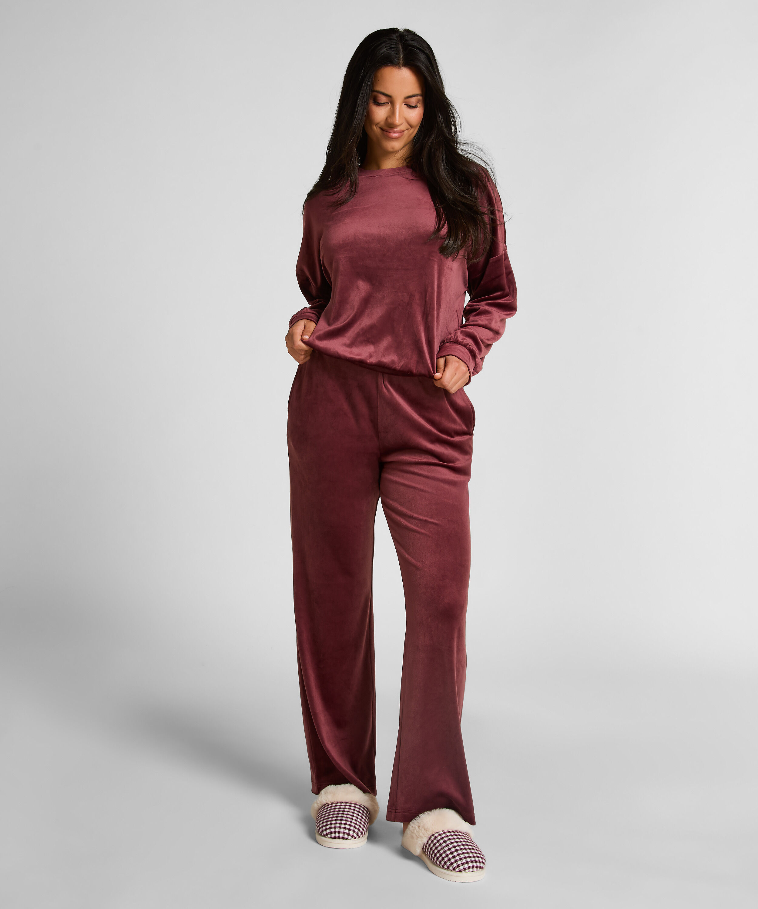 Pyjamasbyxor i velour, Röd
