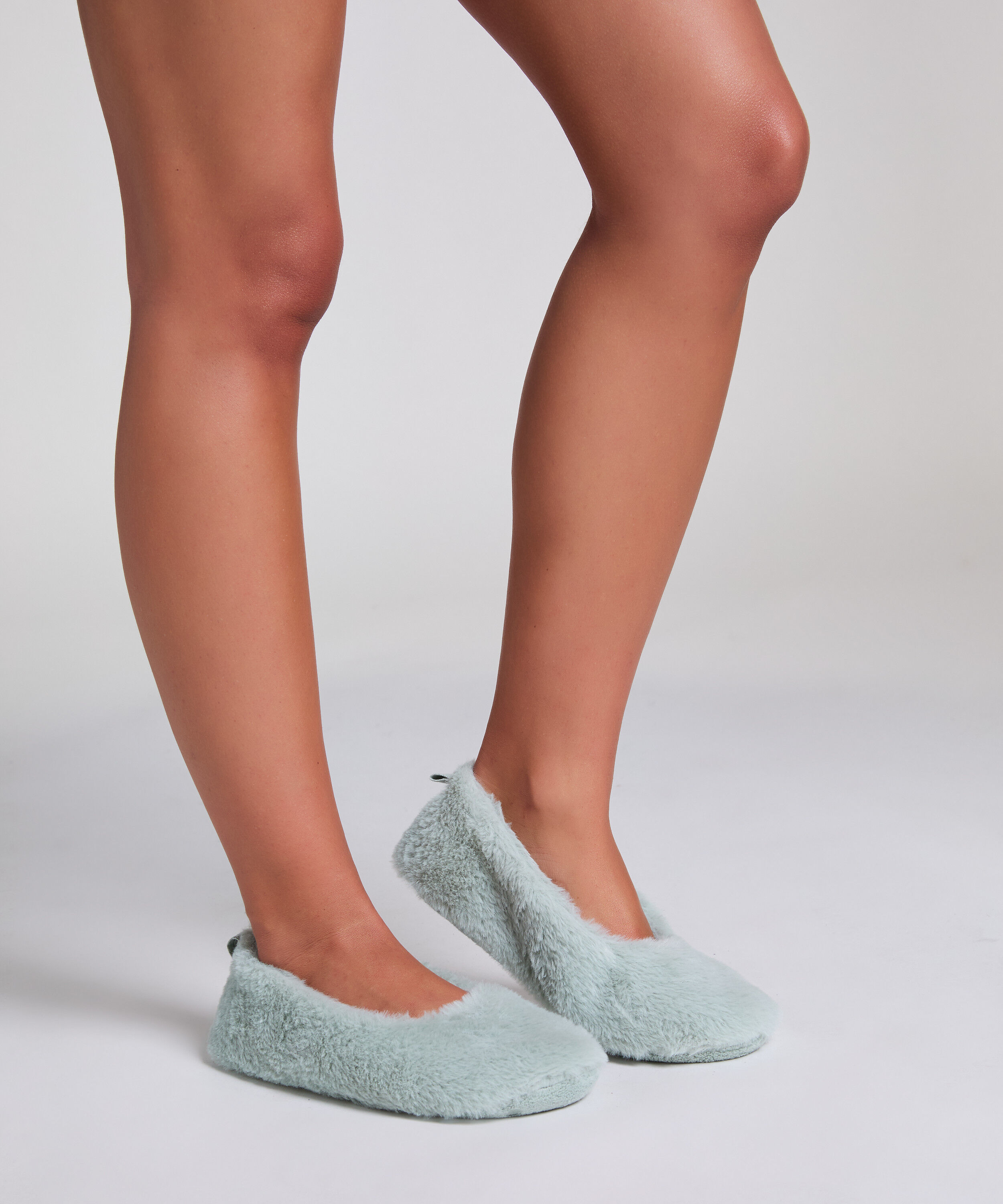 Ballerinatofflor med fuskpäls, Grön