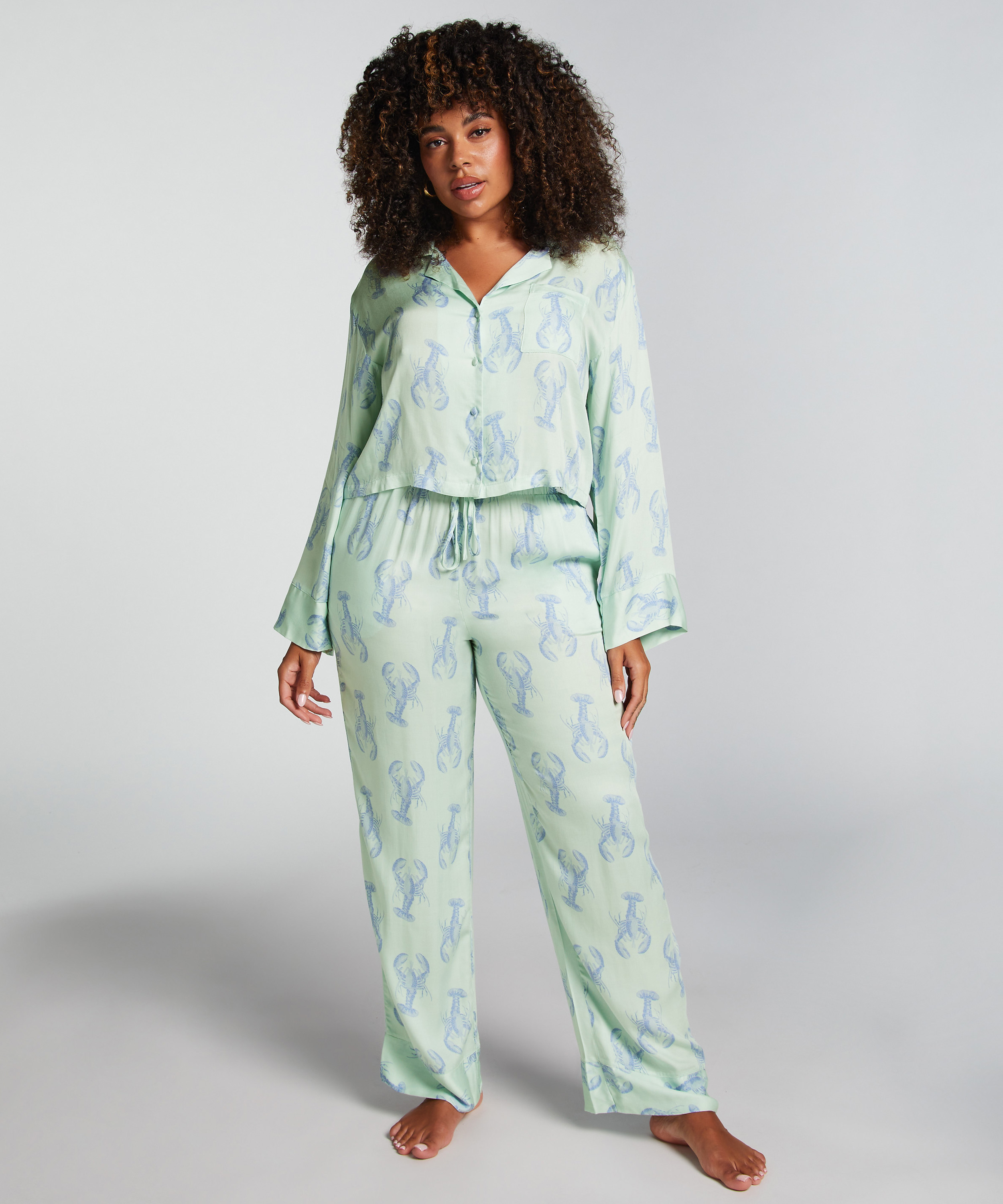 Långärmad jacka i satin, Grön, main