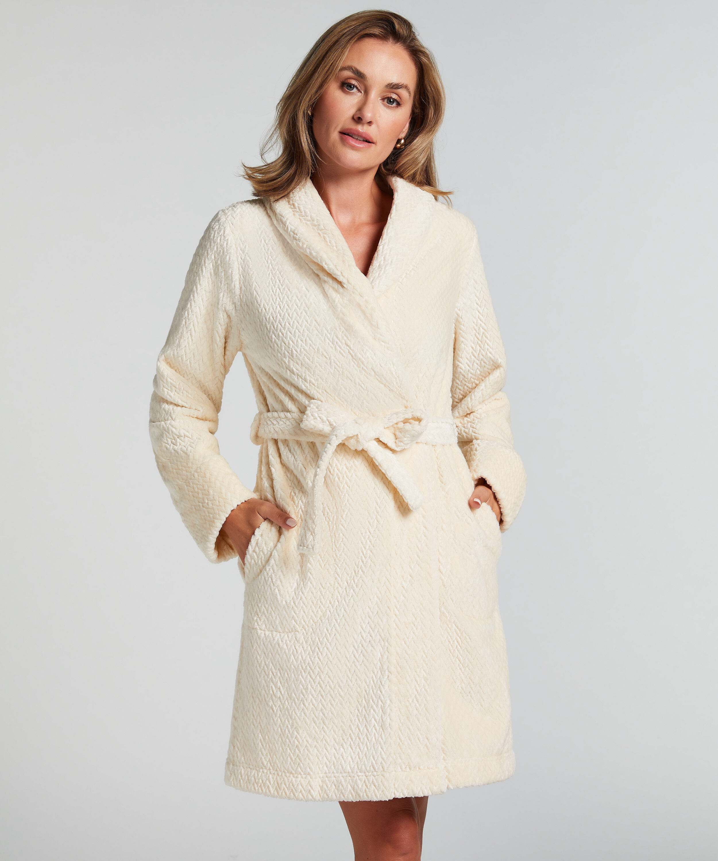 Morgonrock Fleece, Vit