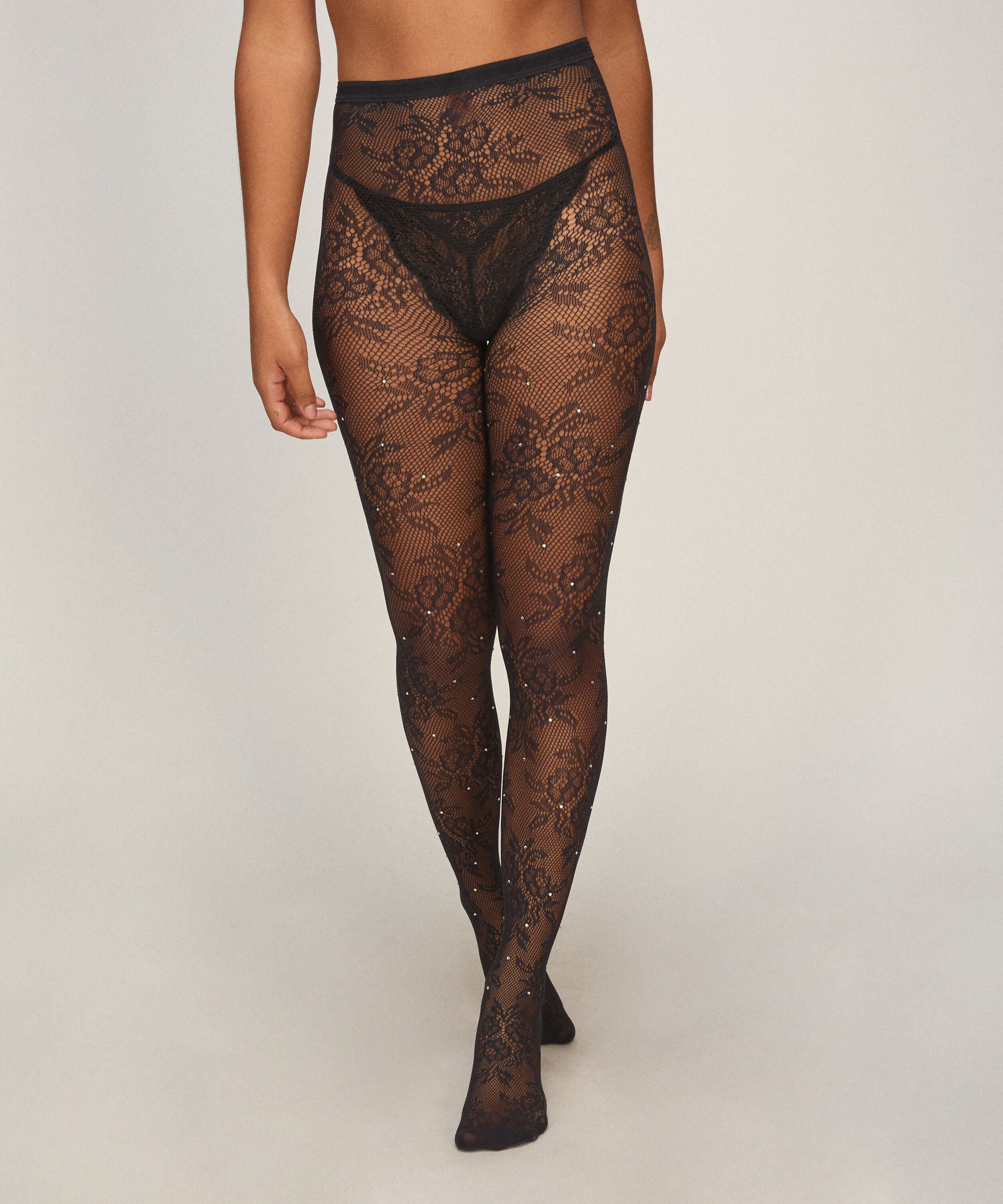 Tight Allover Lace Rhinestones, Svart Tight Allover Lace Rhinestones, Svart