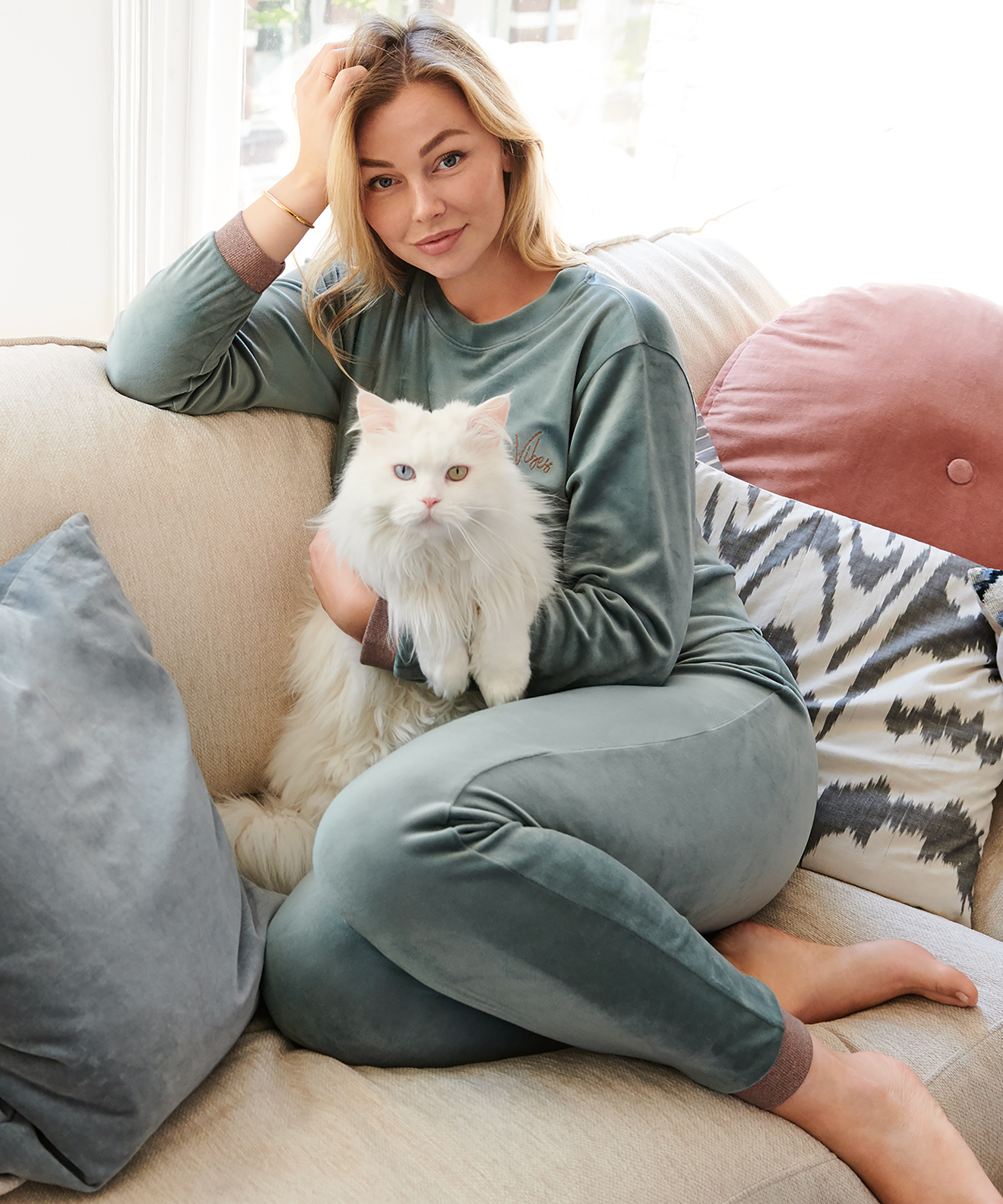 Lurex joggingbyxor i velour, grön, main