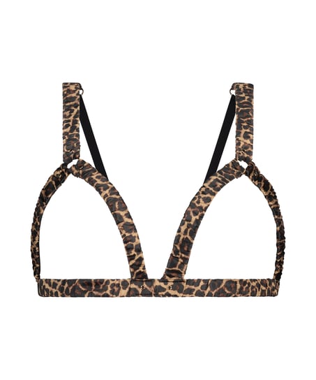 Leopardm&ouml;nstrad bralette Satin, Svart