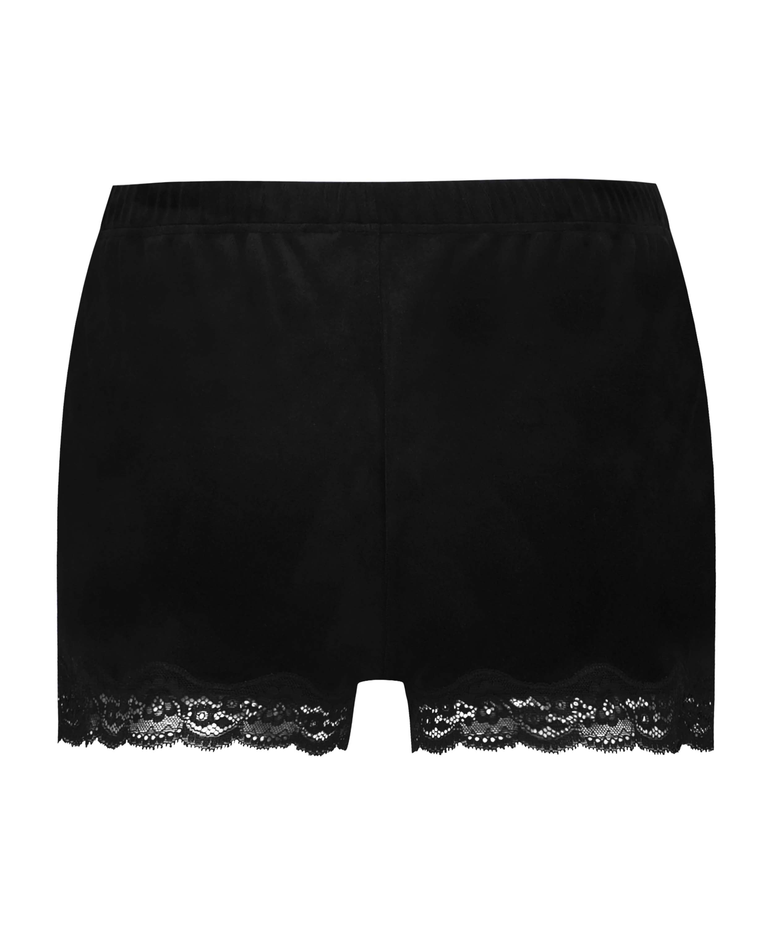 Shorts i sammet och spets, Svart, main