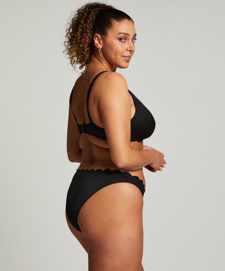 Högt Skuren Bikiniunderdel Scallop, Svart