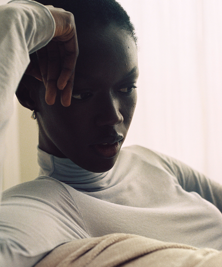 super soft cashmereblandad-topp med polokrage, Blå