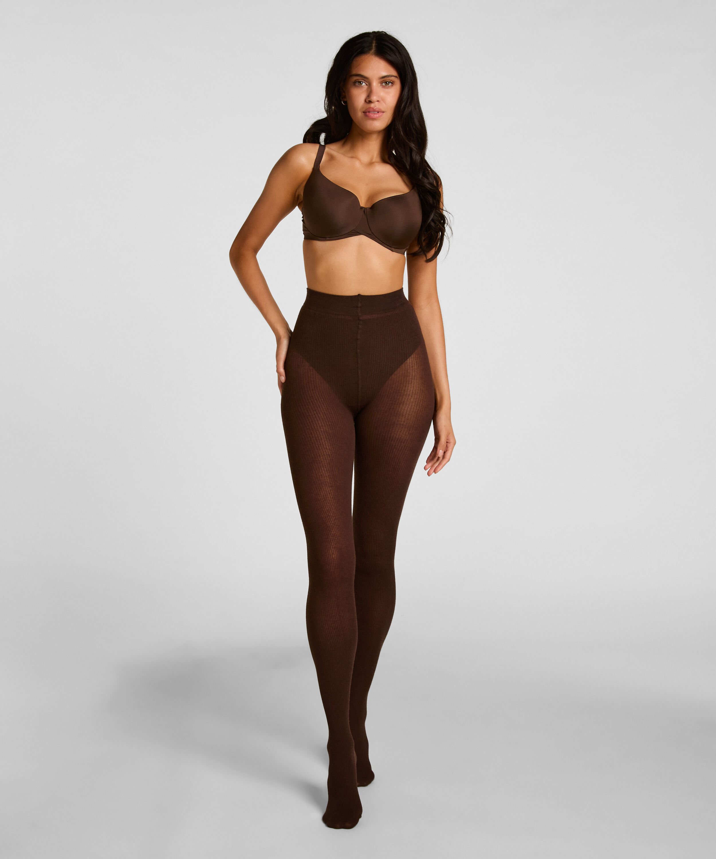 Ribbstickade Strumpbyxor Cashmere Blend, Brun Ribbstickade Strumpbyxor Cashmere Blend, Brun