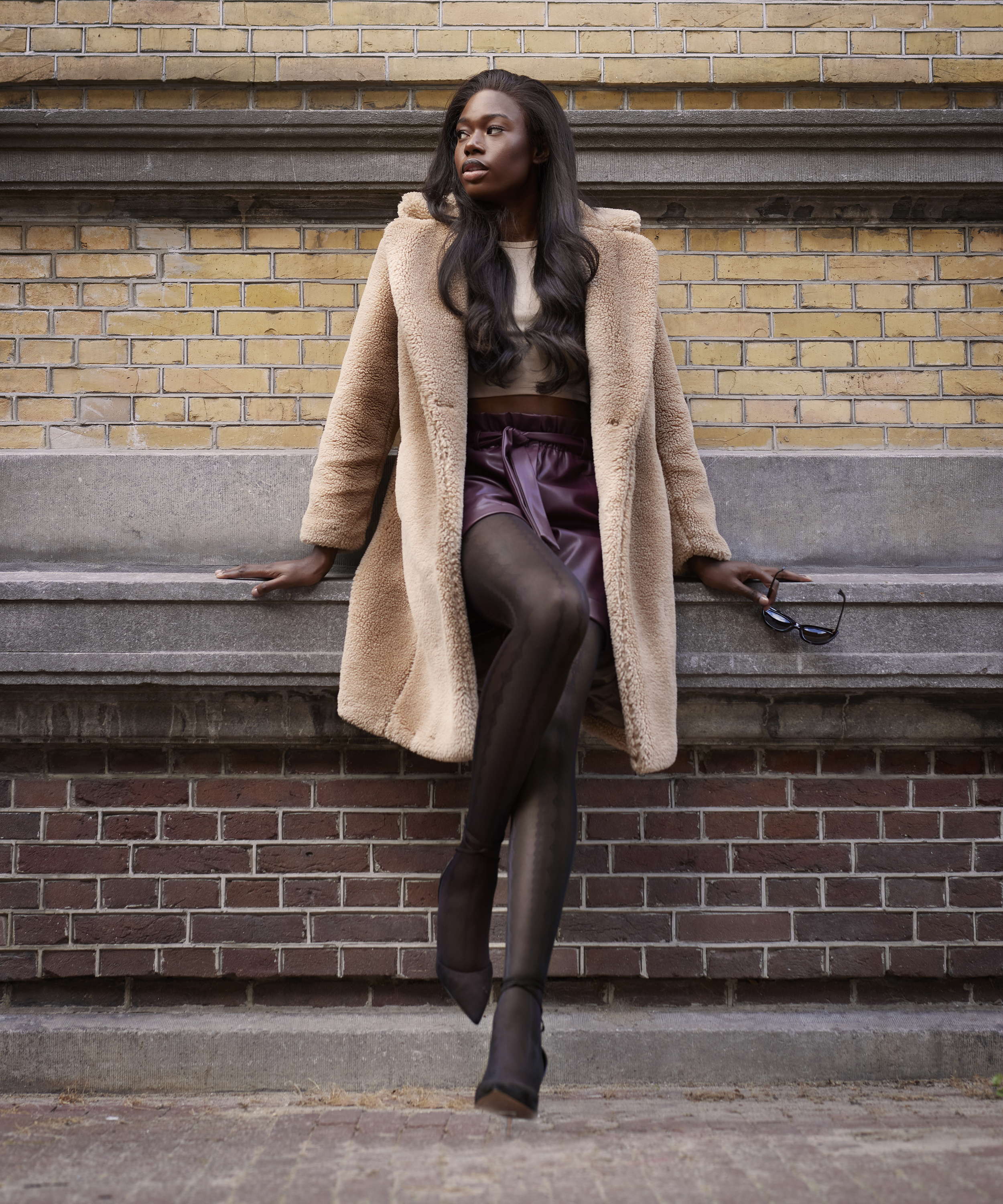 Strumpbyxor rhinestone 15 denier med fisknätsmönster, Svart, main