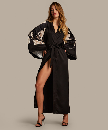 Bloom satin-kimono, Svart
