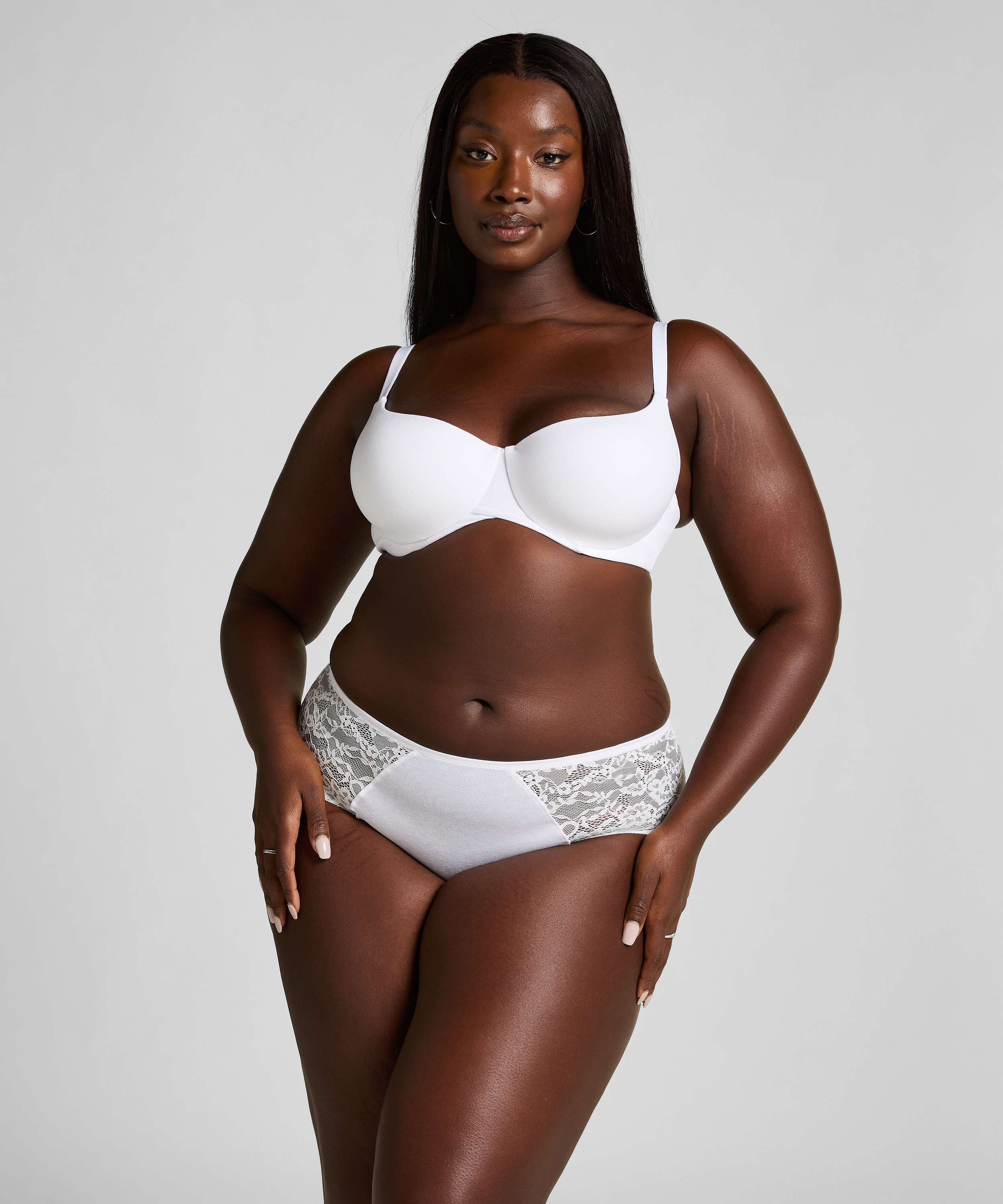 Superslip midi med spets, Vit, main