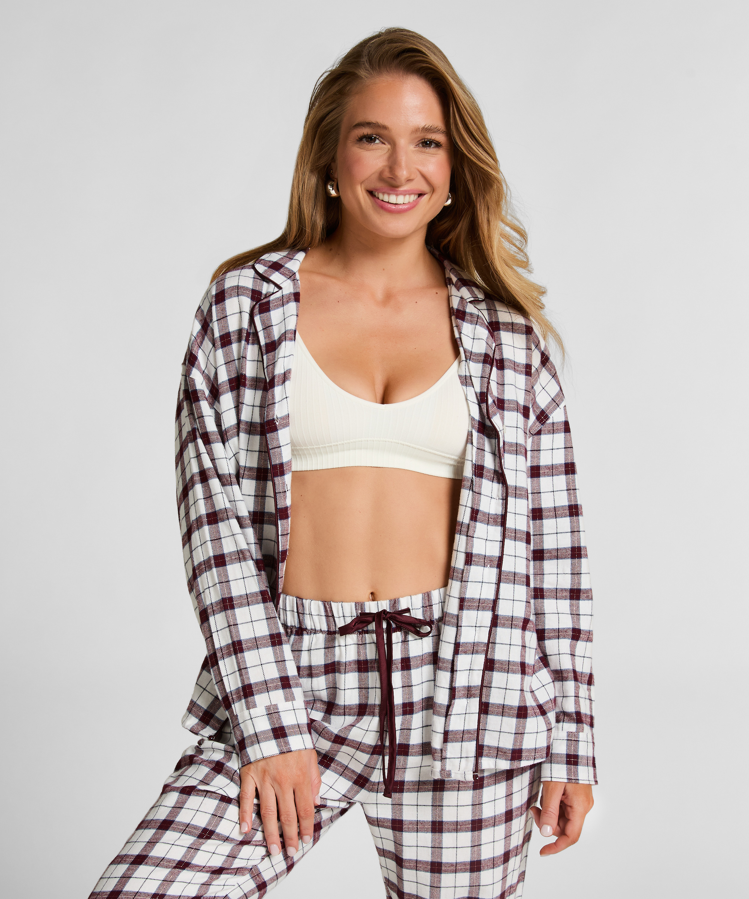 Pyjamastopp flanell, Vit, main