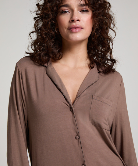 Långärmad skjortklänning i jersey Essential, Brun