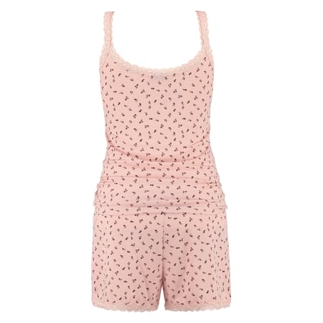 Ditsy shorts-set i ribbad jersey PJ, Rosa