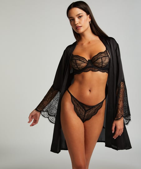 Kimono Lace Satin, Svart