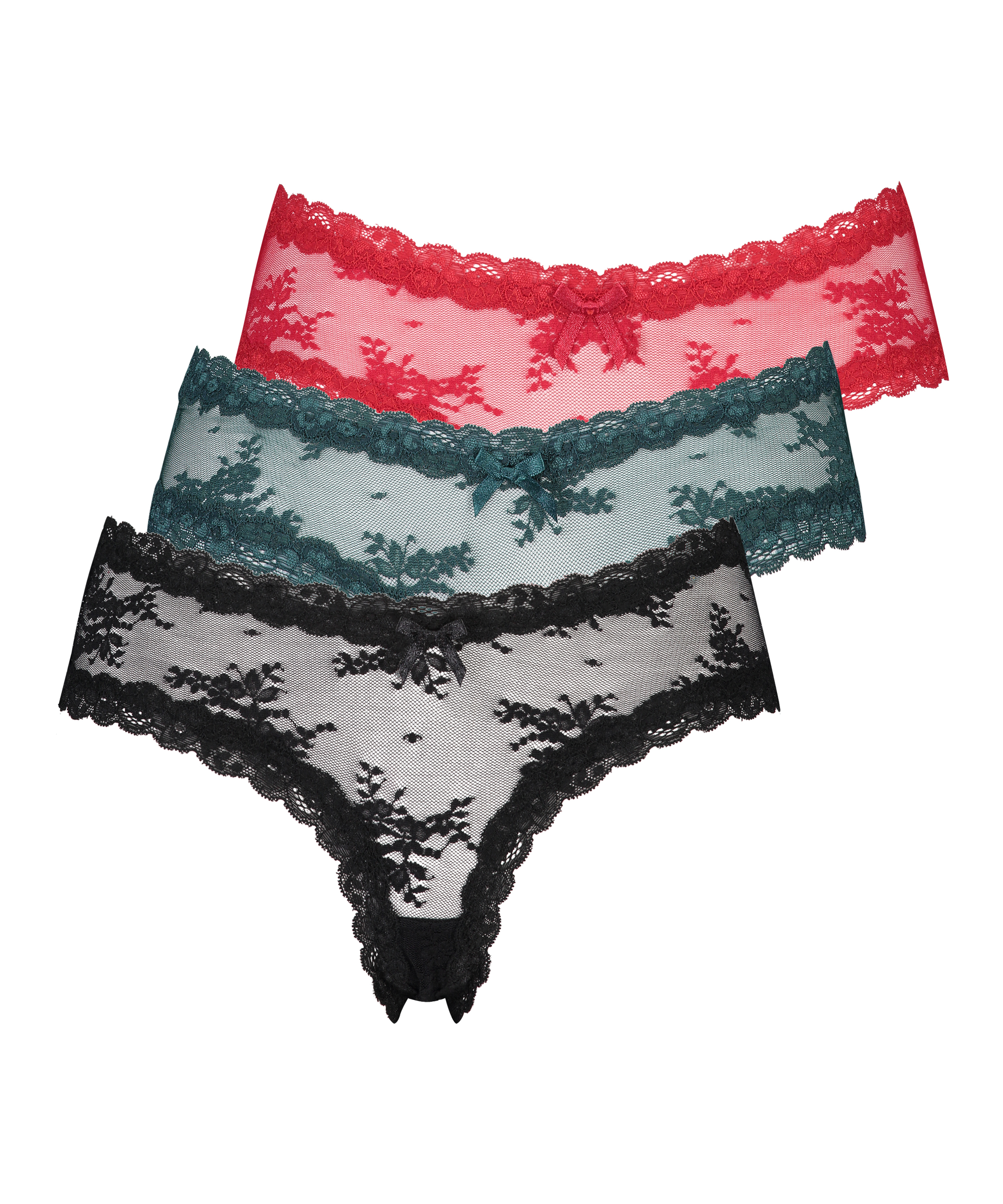 3 par V-formade brazilian-trosor mesh-tyg, Svart, main