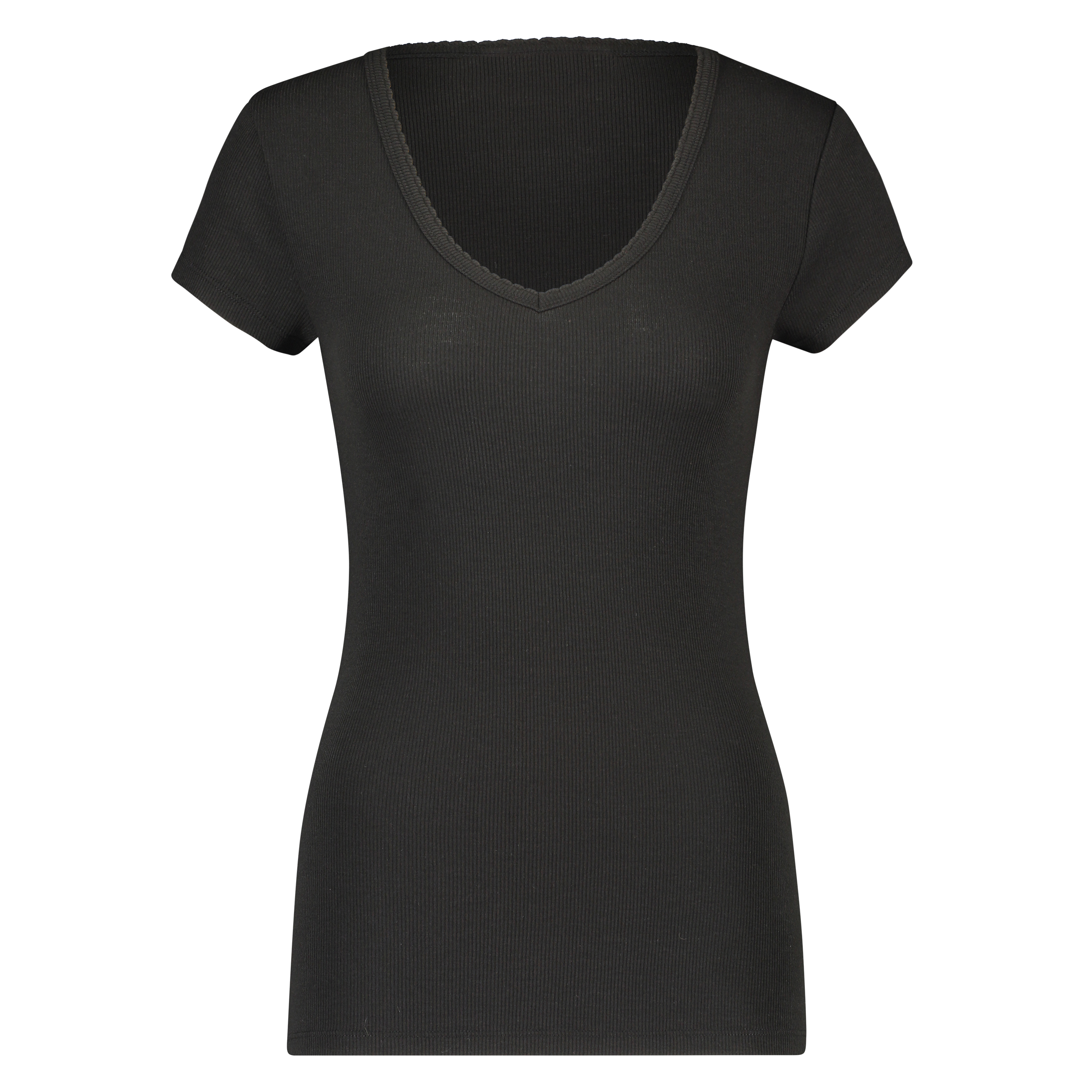 Kortärmad pyjamaströja i ribbtyg., Svart, main