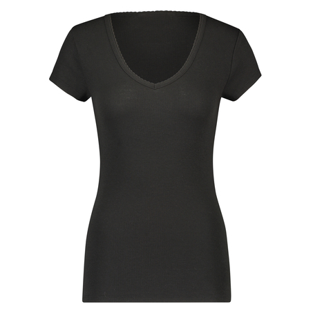 Kortärmad pyjamaströja i ribbtyg., Svart