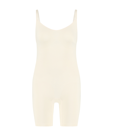 En sömlös bodysuit med högt skurna ben, Beige