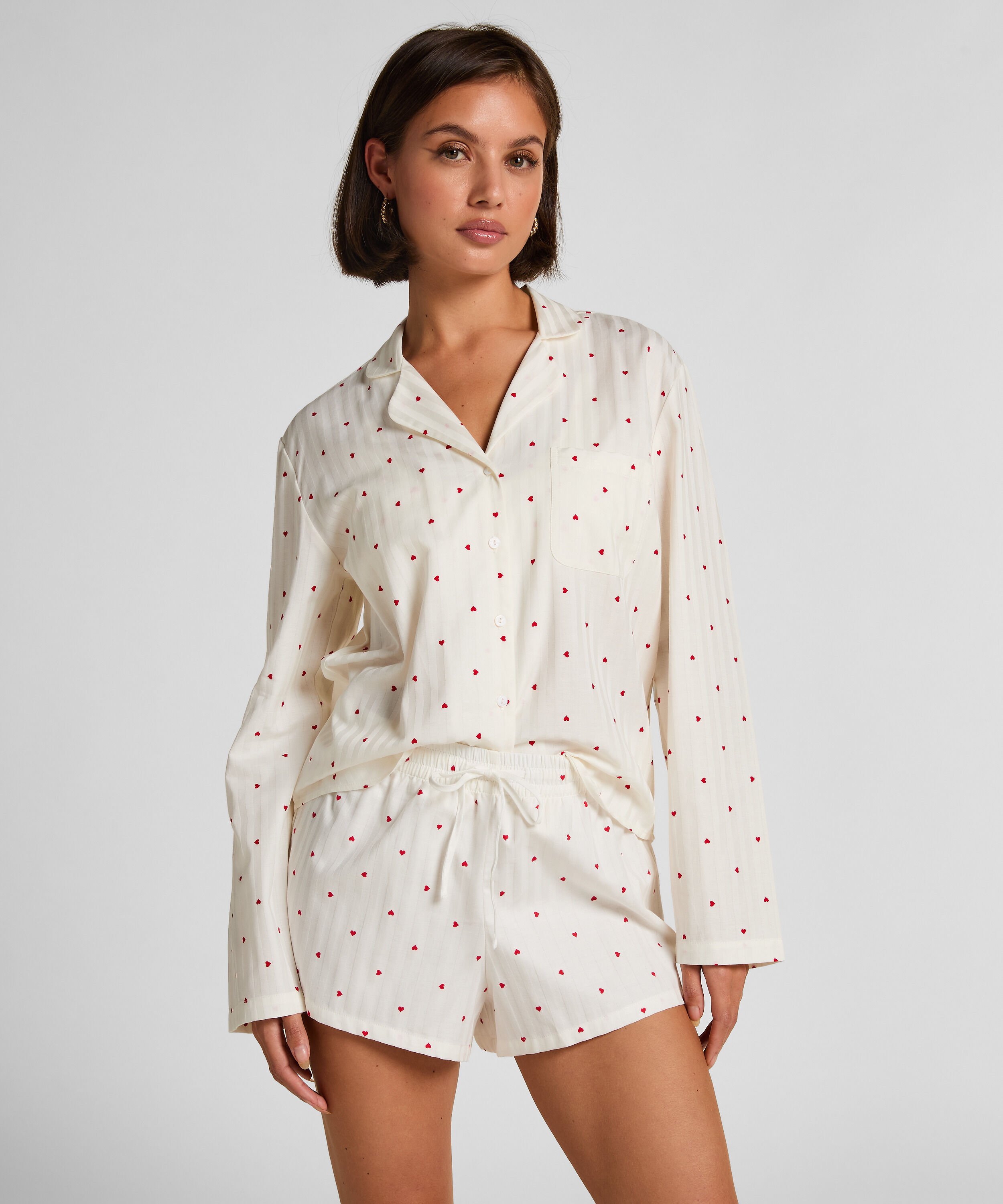 Shorts bomull hjärtan, Vit