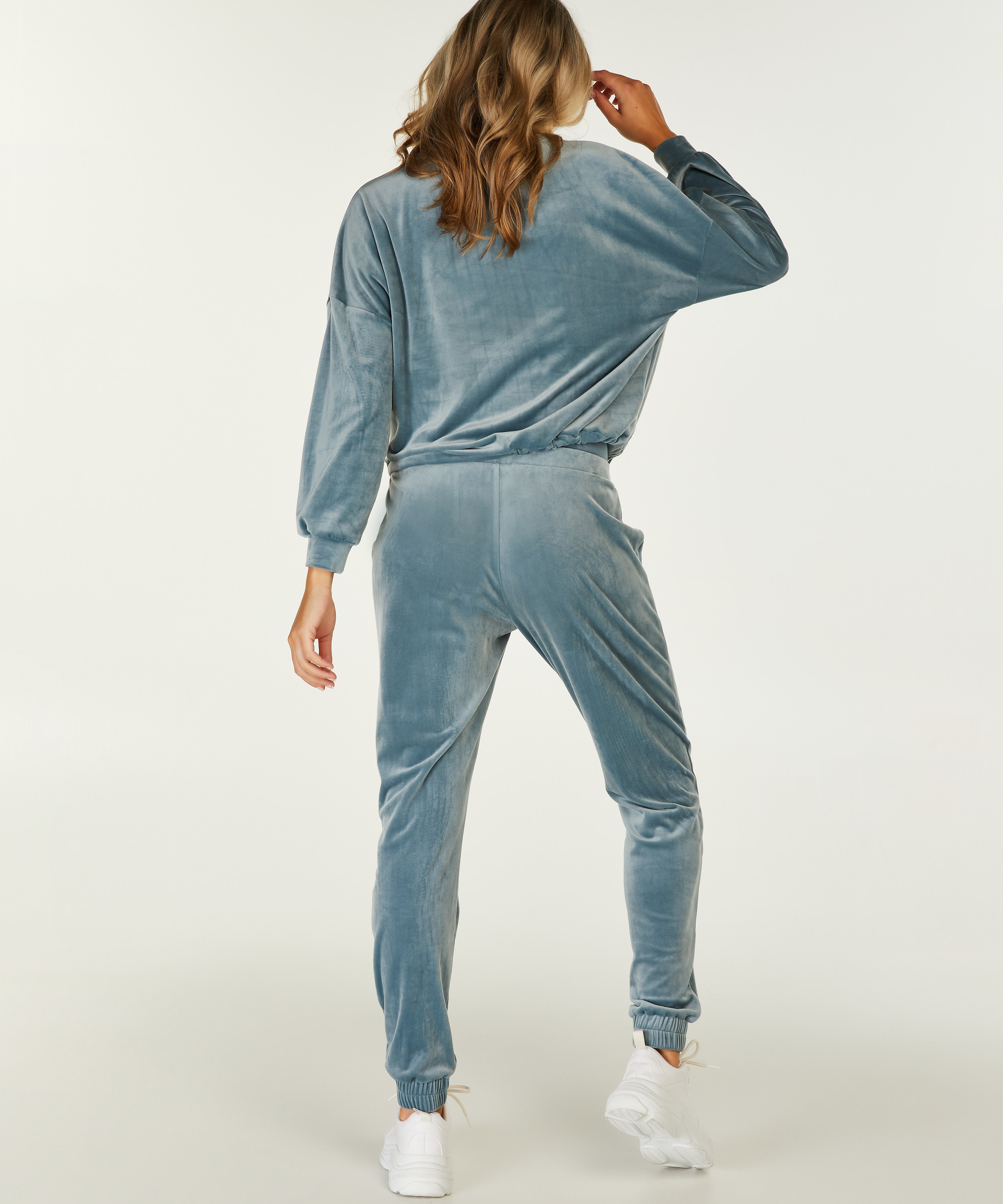 Mamma-joggingbyxa i velours, blå, main
