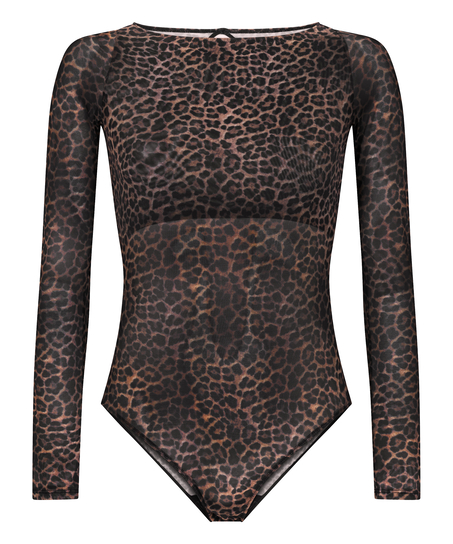 Tara Leopard l&aring;ng&auml;rmad body, Svart