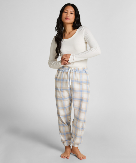 Petite Rutiga pyjamasbyxor twill, Bl&aring;