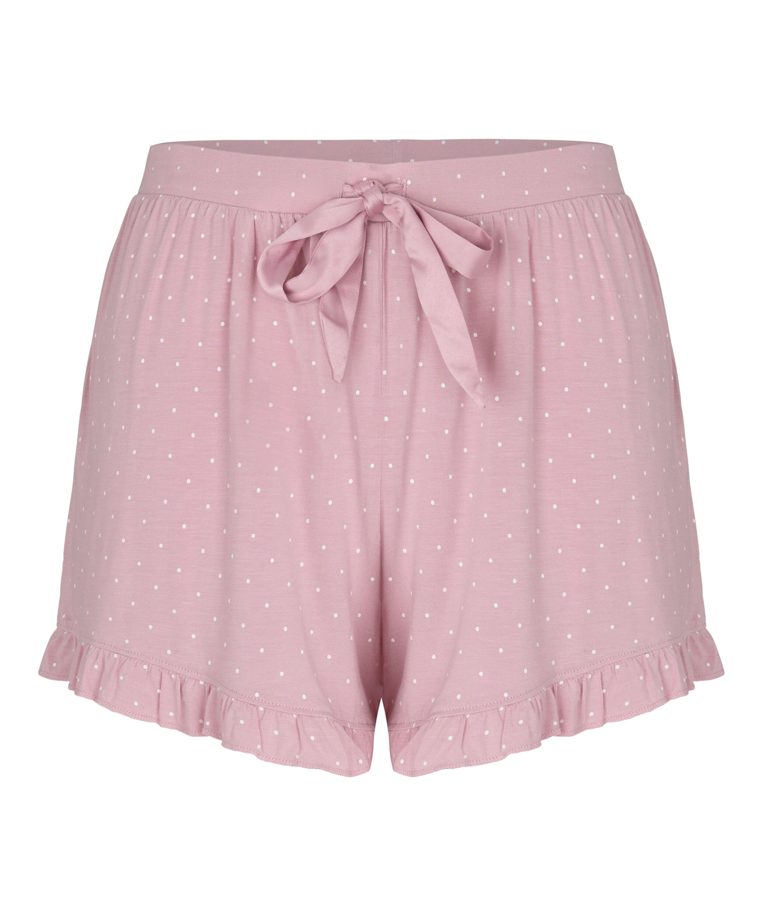 Jersy-shorts med volanger, Rosa