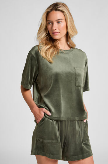 Hunkemöller Sammetsshorts med ficka Grön